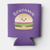 Cute kawaii burger cartoon illustratie blikjeskoeler (Voorkant)