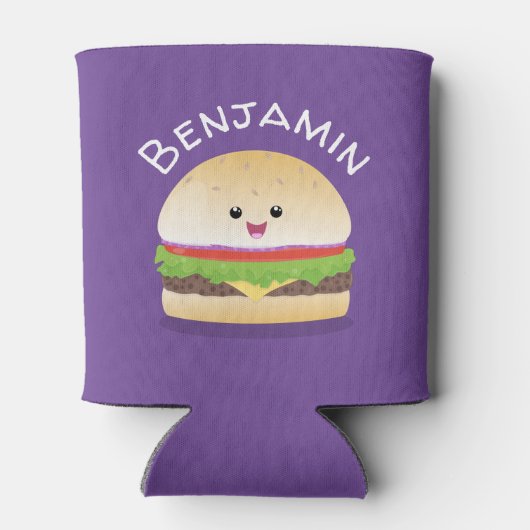 Cute kawaii burger cartoon illustratie blikjeskoeler (Achterkant)