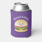 Cute kawaii burger cartoon illustratie blikjeskoeler (Blikje Achterkant)