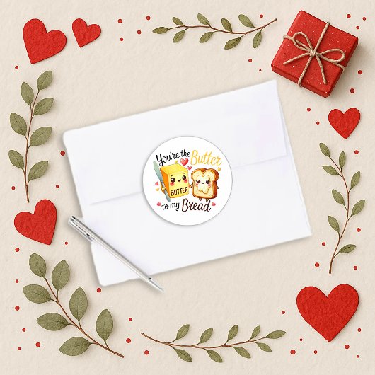 Cute Kawaii Butter and Bread Love Design Ronde Sticker