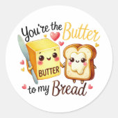 Cute Kawaii Butter and Bread Love Design Ronde Sticker (Voorkant)