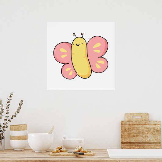 Cute Kawaii Butterfly Poster (Keuken)