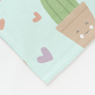 Cute Kawaii Cactus en Hearts Pattern Fleece Deken