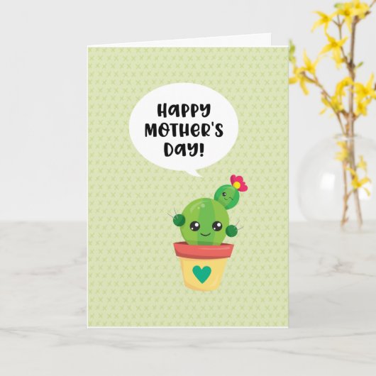 Cute Kawaii Cactus Family Moederdag Kaart (Gele Bloem)