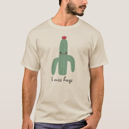 Cute Kawaii Cactus Misses Hugs T-shirt (Voorkant)