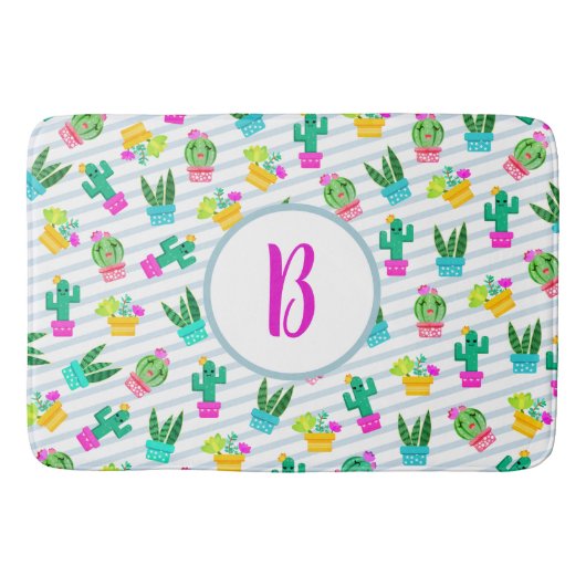 Cute Kawaii Cactus & Potted Succulents Badmat (Voorkant)