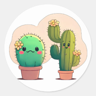 Cute kawaii cactus ronde sticker