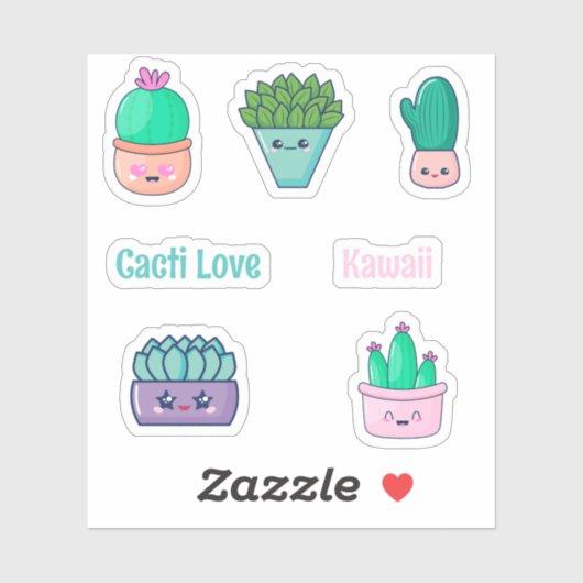 Cute Kawaii Cactuses Sticker (Vel)