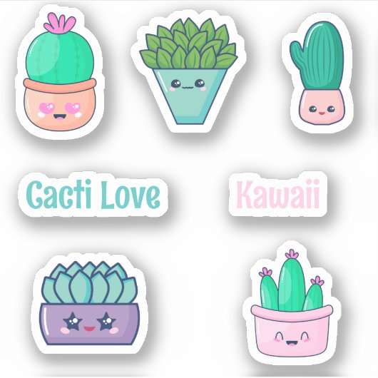 Cute Kawaii Cactuses Sticker (Voorkant)