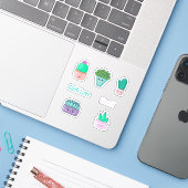 Cute Kawaii Cactuses Sticker (Laptop met iPhone)