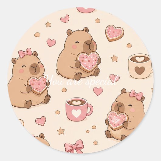 Cute Kawaii Capybara Heart Cookie Pattern Ronde Sticker (Voorkant)