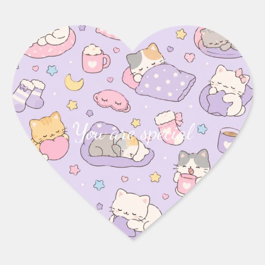 Cute Kawaii Capybara Pattern | Cozy Pastel Hart Sticker (Voorkant)