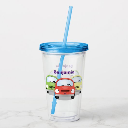 Cute kawaii cars cartoon illustratie acryl drinkbeker (Achterkant)