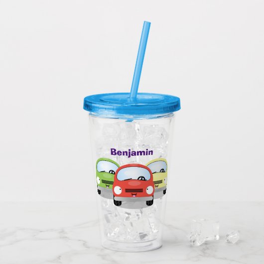 Cute kawaii cars cartoon illustratie acryl drinkbeker (Achterkant ijs)