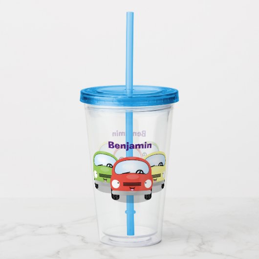 Cute kawaii cars cartoon illustratie acryl drinkbeker (Voorkant)