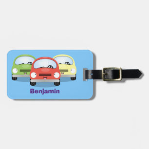 Cute kawaii cars cartoon illustratie bagagelabel