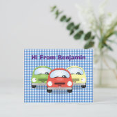 Cute kawaii cars cartoon illustratie briefkaart (Staand voorkant)