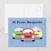 Cute kawaii cars cartoon illustratie briefkaart (Voorkant / Achterkant)