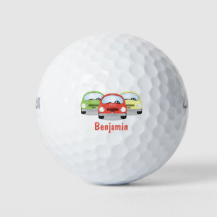 Cute kawaii cars cartoon illustratie golfballen