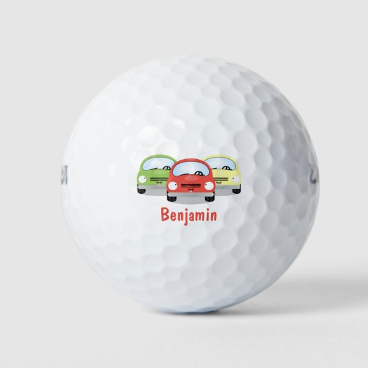 Cute kawaii cars cartoon illustratie golfballen (Voorkant)