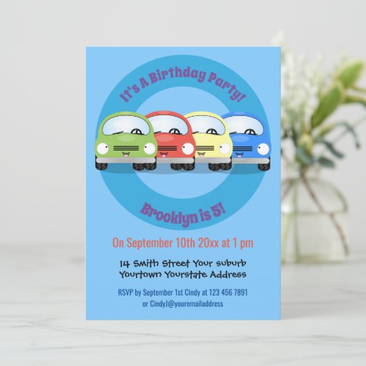 Cute kawaii cars cartoon illustratie kaart (Staand voorkant)