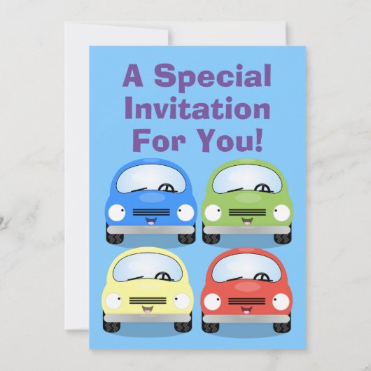 Cute kawaii cars cartoon illustratie kaart (Achterkant)