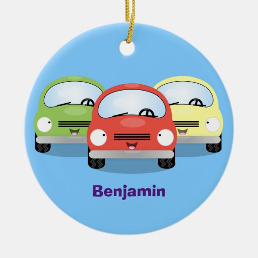 Cute kawaii cars cartoon illustratie keramisch ornament (Voorkant)