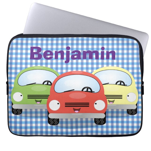 Cute kawaii cars cartoon illustratie laptop sleeve (Voorkant)