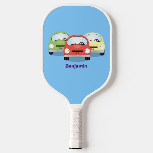 Cute kawaii cars cartoon illustratie pickleball paddle (Achterkant)