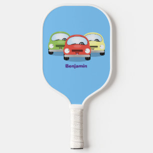 Cute kawaii cars cartoon illustratie pickleball paddle