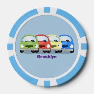Cute kawaii cars cartoon illustratie poker chips