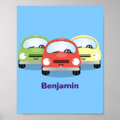 Cute kawaii cars cartoon illustratie poster (Voorkant)