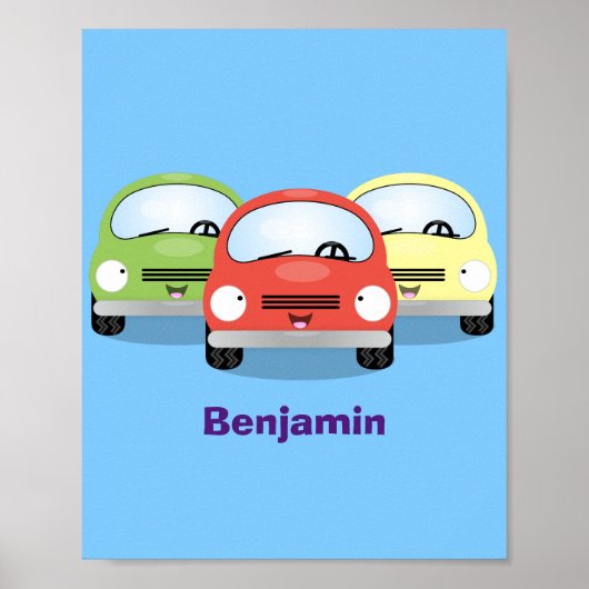 Cute kawaii cars cartoon illustratie poster (Voorkant)