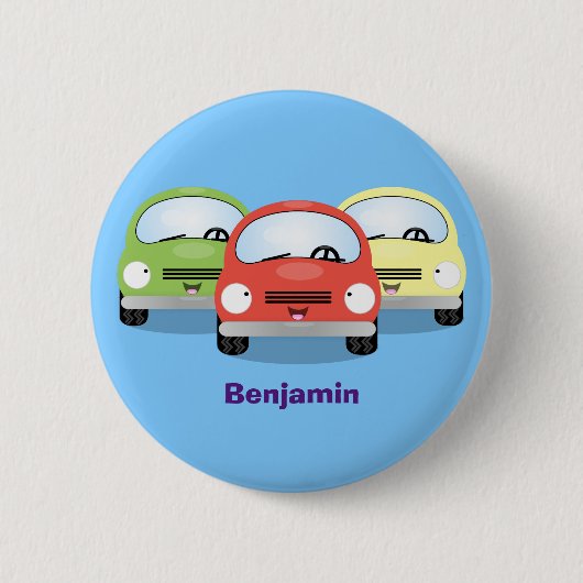 Cute kawaii cars cartoon illustratie ronde button 5,7 cm (Voorkant)