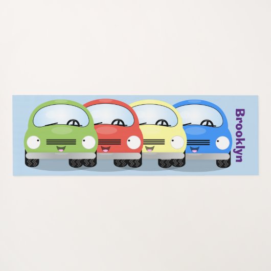 Cute kawaii cars cartoon illustratie yogamat (Achterkant (horizontaal))