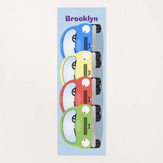 Cute kawaii cars cartoon illustratie yogamat (Voorkant)