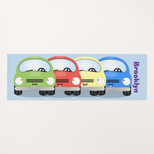 Cute kawaii cars cartoon illustratie yogamat (Voorkant (horizontaal))