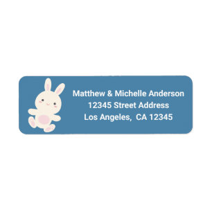 Cute Kawaii Cartoon Bunny Blue Return Address Etiket