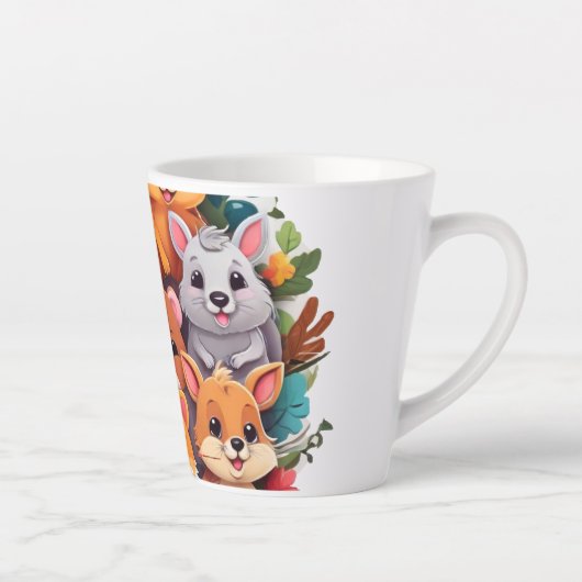 Cute Kawaii Cartoon Dieren Collage Latte Mok (Rechts)