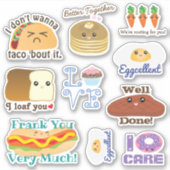 Cute Kawaii Cartoon Food Doodle Funny Puns Gezegde Sticker (Voorkant)