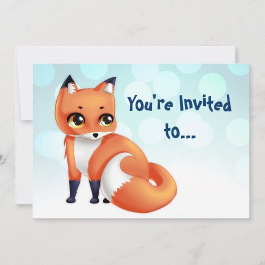Cute Kawaii cartoon fox bithday party Kaart (Voorkant)