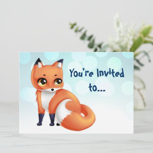 Cute Kawaii cartoon fox bithday party Kaart (Staand voorkant)