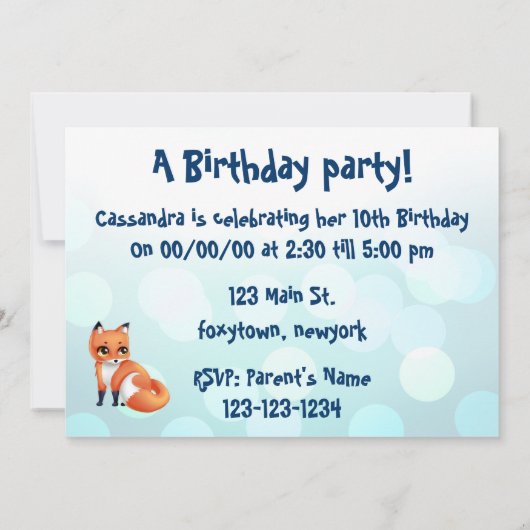 Cute Kawaii cartoon fox bithday party Kaart (Achterkant)