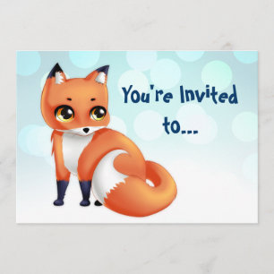 Cute Kawaii cartoon fox bithday party Kaart
