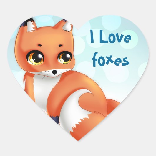 Cute Kawaii cartoon fox Hart Sticker (Voorkant)
