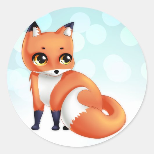 Cute Kawaii cartoon fox Ronde Sticker (Voorkant)