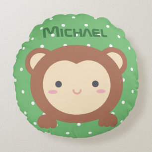 Cute Kawaii Cartoon Monkey Boy Kinder Nursery Rond Kussen