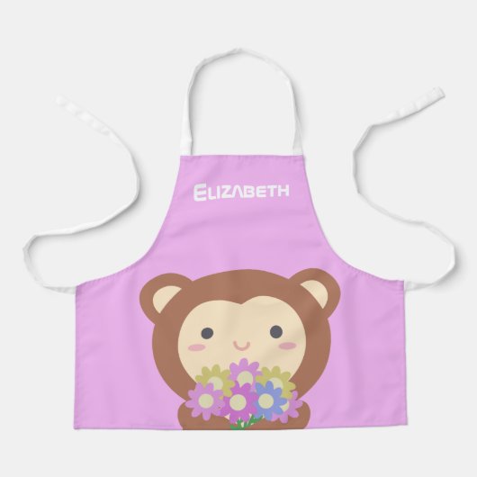 Cute Kawaii Cartoon Monkey en Flowers Schort (Voorkant)