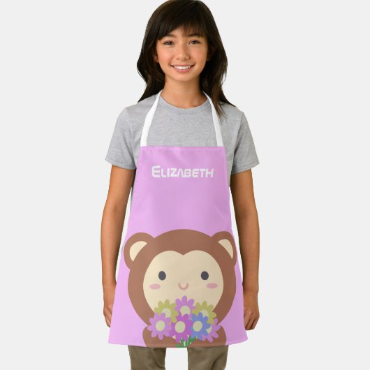 Cute Kawaii Cartoon Monkey en Flowers Schort (Insitu)