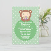 Cute Kawaii Cartoon Monkey & Flowers Kids Birthday Kaart (Staand voorkant)